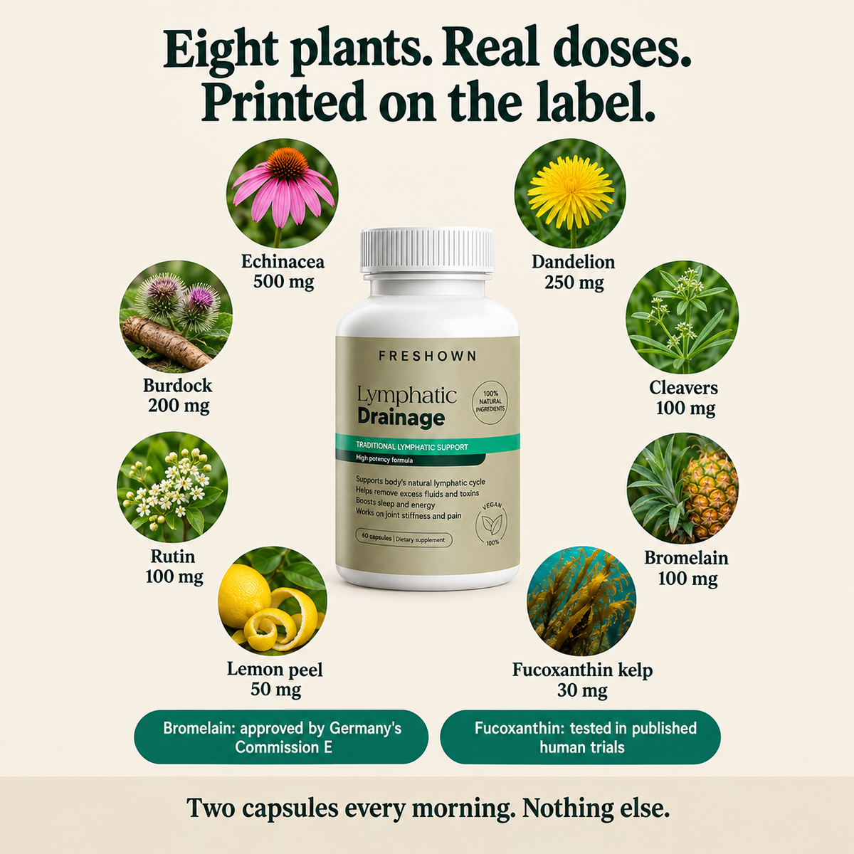 FP5 - Eight plants, real doses printed on the label - kelp 30 mg