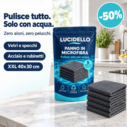 Panno in microfibra Lucidello, confezione da 5, pulisce solo con acqua