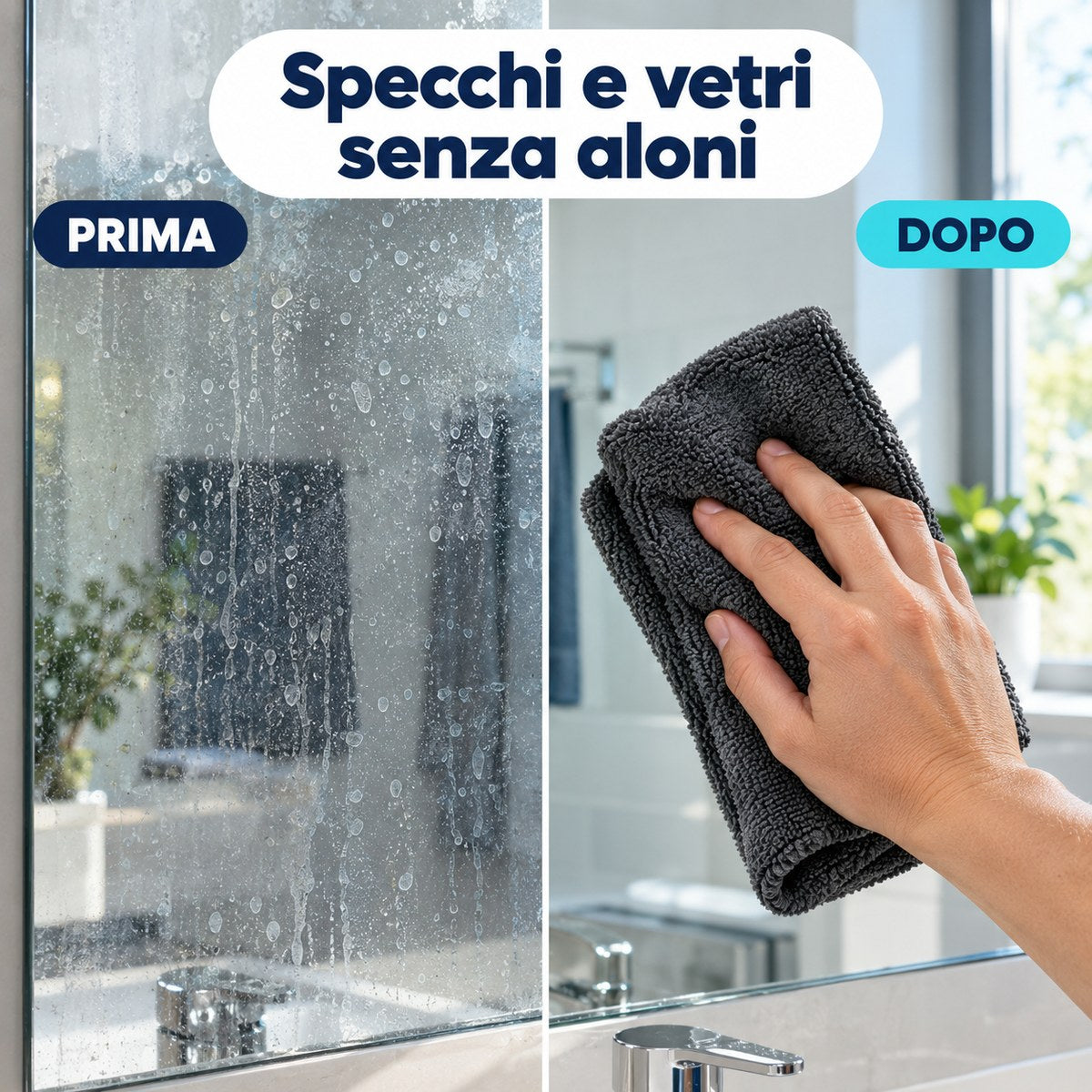 Specchio prima e dopo: senza aloni