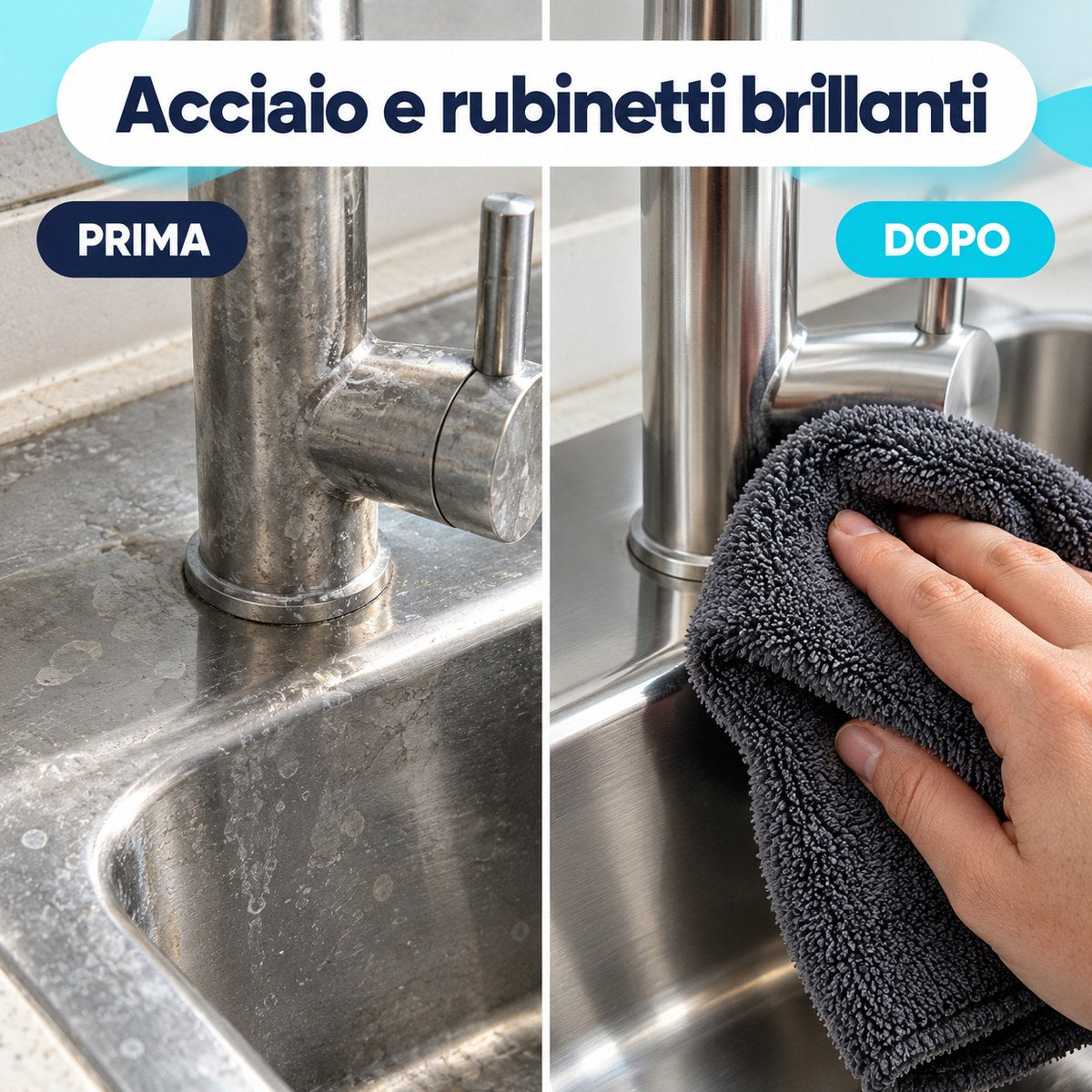 Rubinetto in acciaio prima e dopo